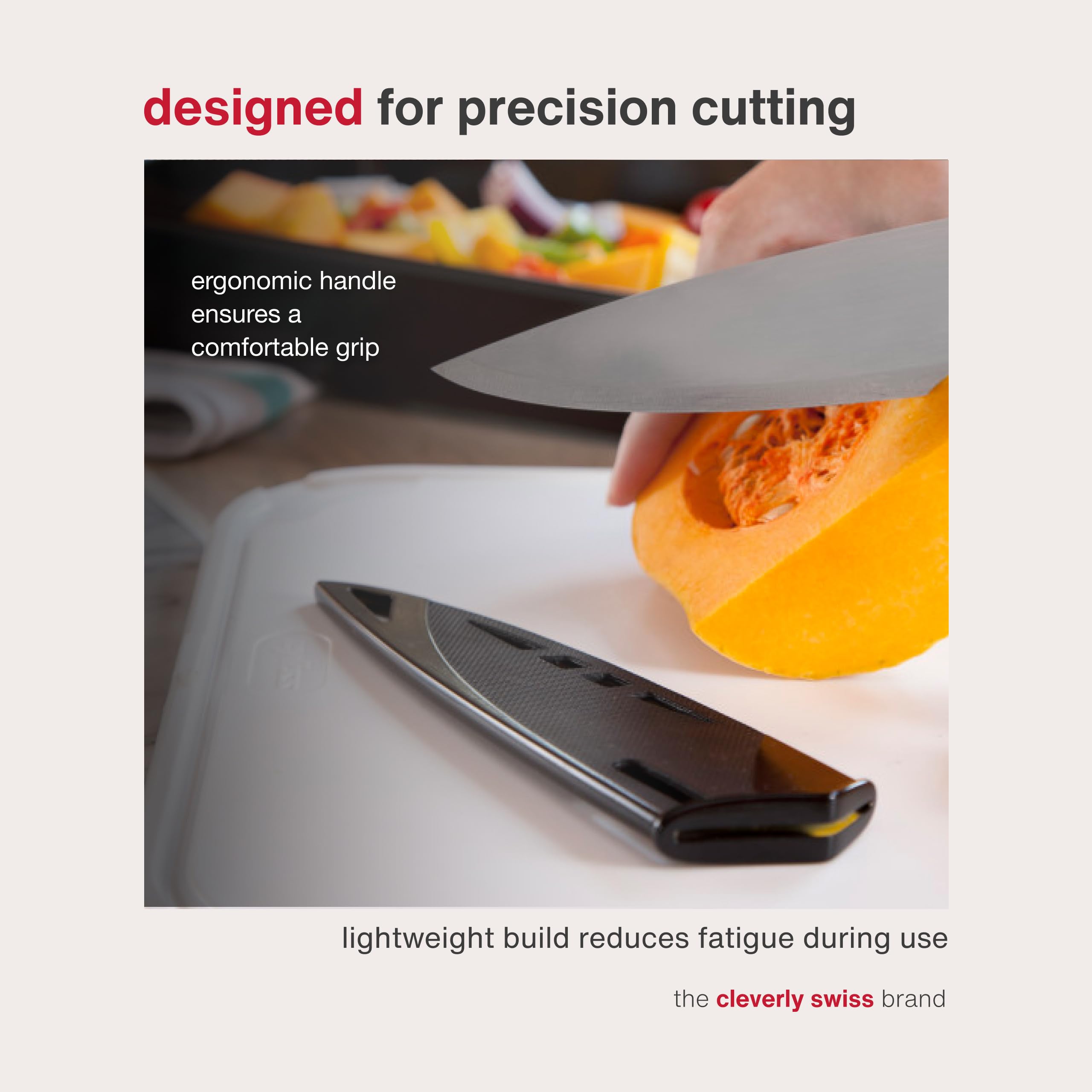 Zyliss ergonomic soft-grip handle reduces fatigue during long prep sessions.