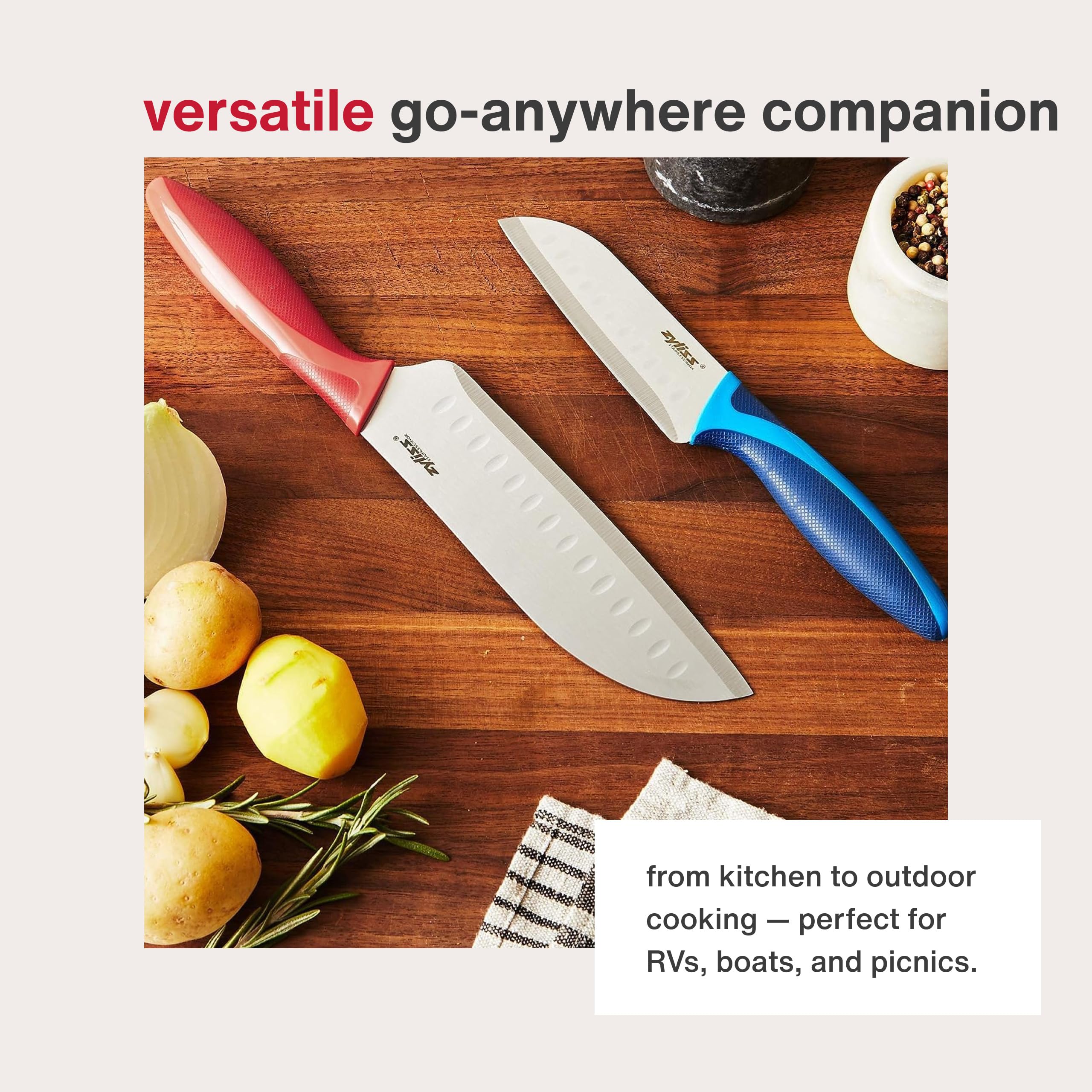 Zyliss ergonomic soft-grip handles reduce hand fatigue during prep.