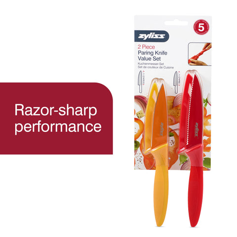 Zyliss high-carbon stainless steel blade close-up showing sharp, durable edge.