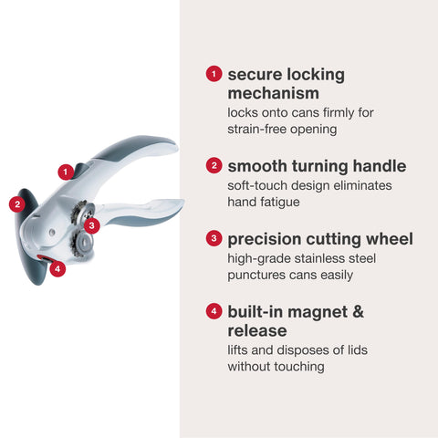 Stainless steel teeth ensure smooth, consistent cuts on cans with Zyliss tool.