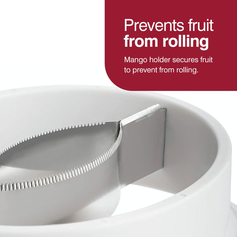 Slicing-board demo shows even mango slices with Zyliss tool.