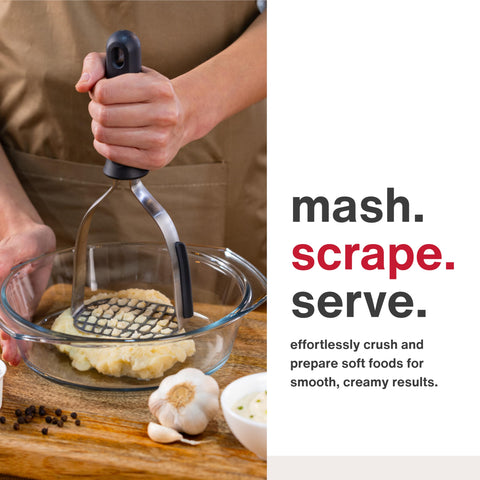 Zyliss masher features sturdy wires for creamy potato mash textures.