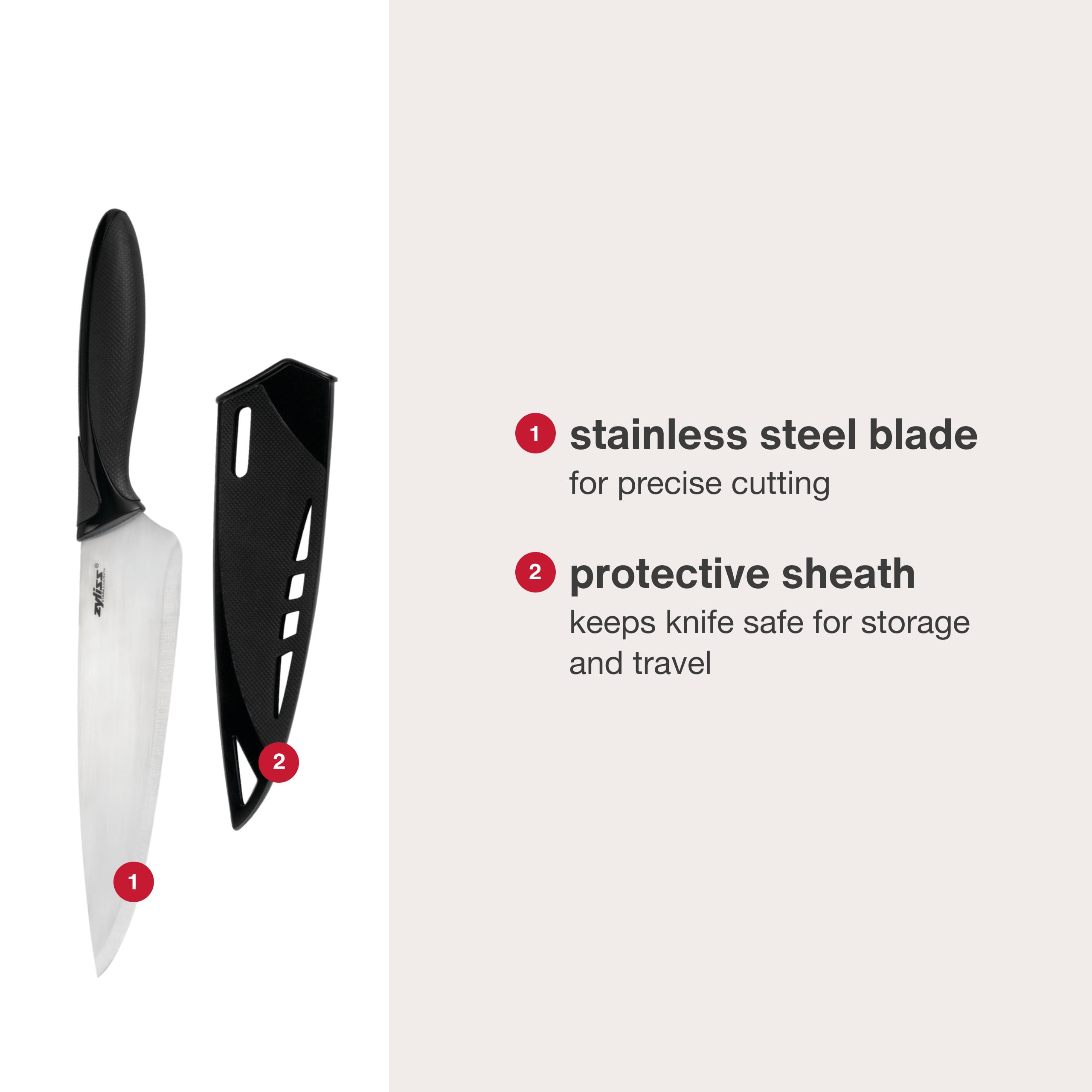 Zyliss sharp edge maintains long-lasting performance for precise slicing.