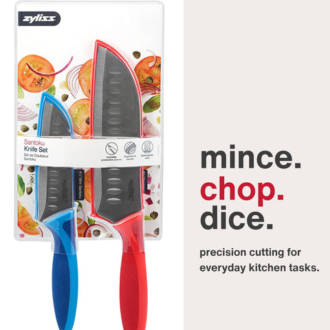 Zyliss 7-inch Santoku knife in stainless steel for versatile kitchen slicing.