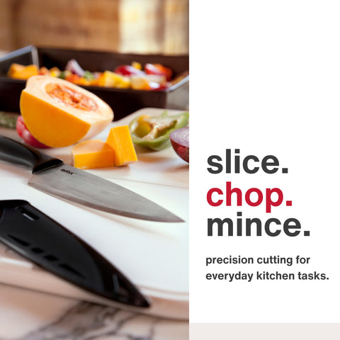 Zyliss stainless steel knife blade, durable edge for fruits, vegetables, and meats.
