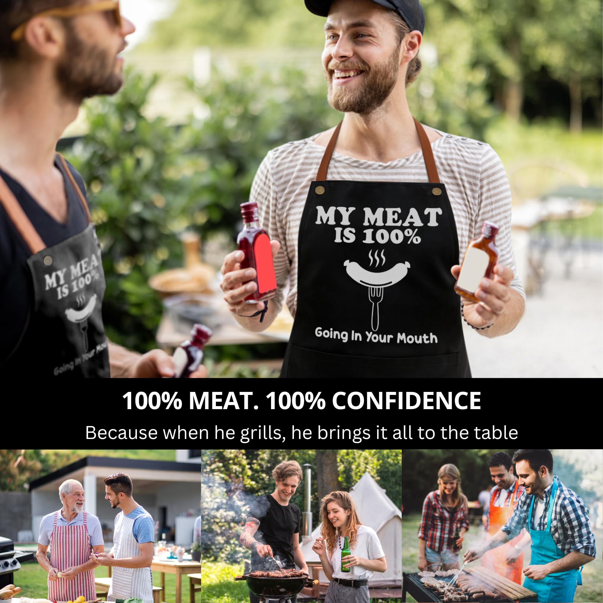 ZYNINORA black chef apron ideal for kitchen and outdoor barbecues.