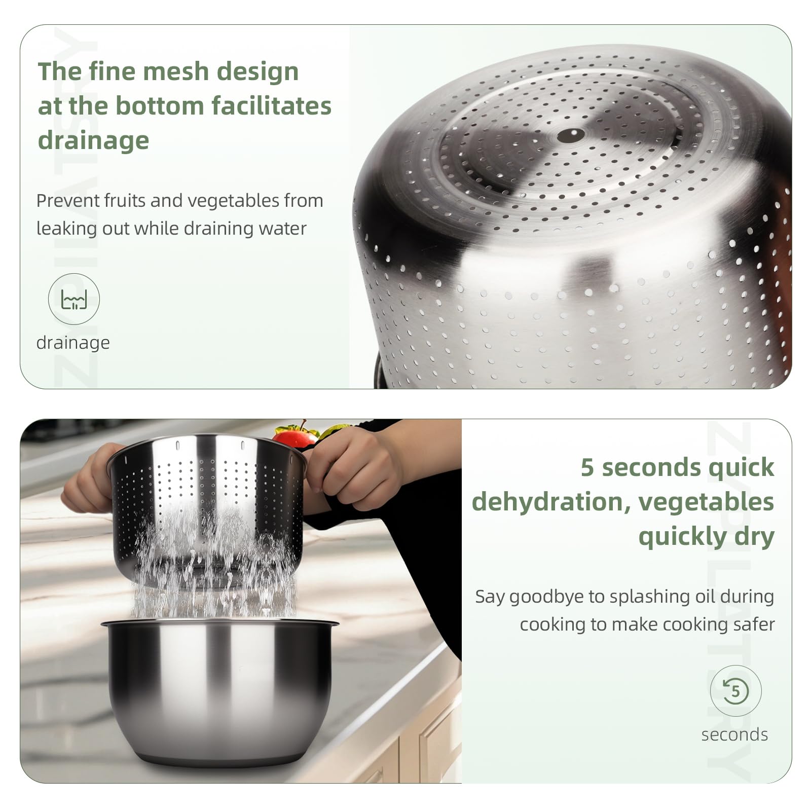 Zypilatsry lettuce cleaner and dryer in use with greens.